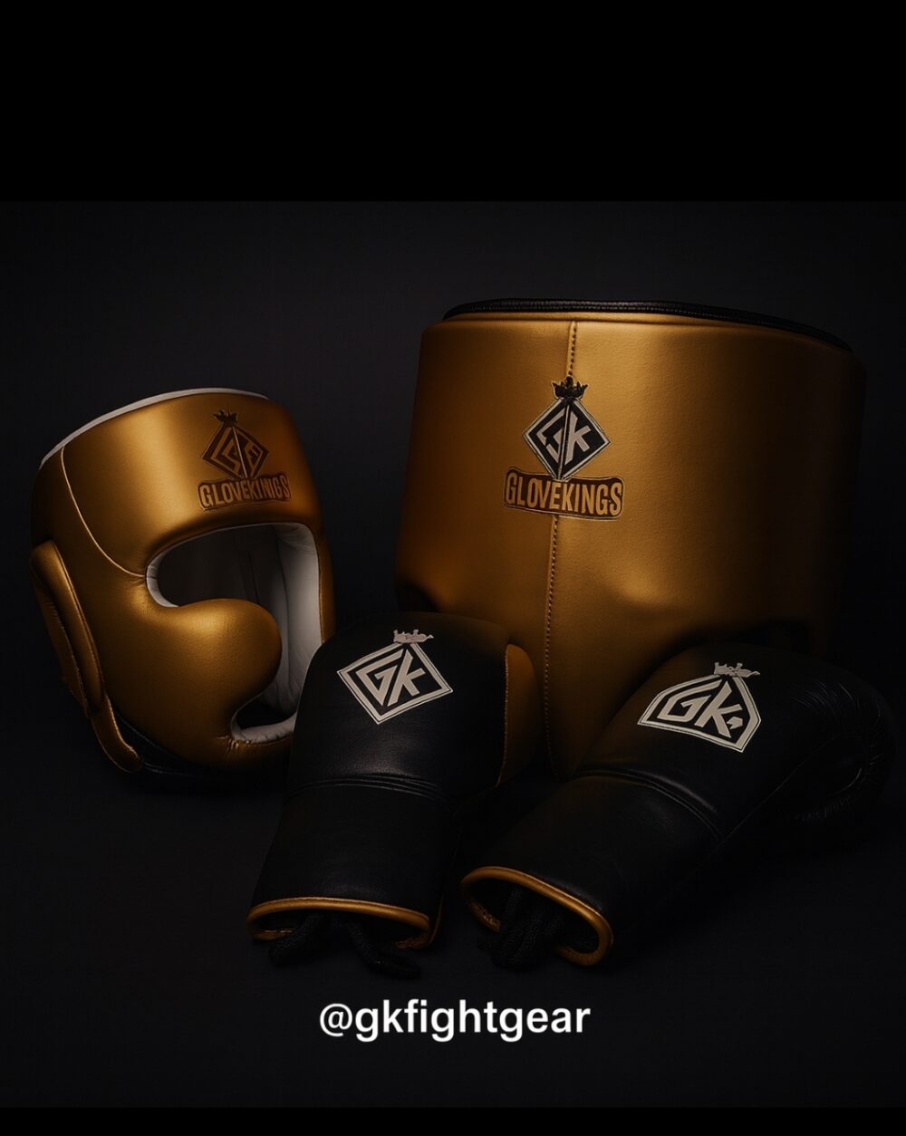 Boxing sparring set cowhide leather gold and black