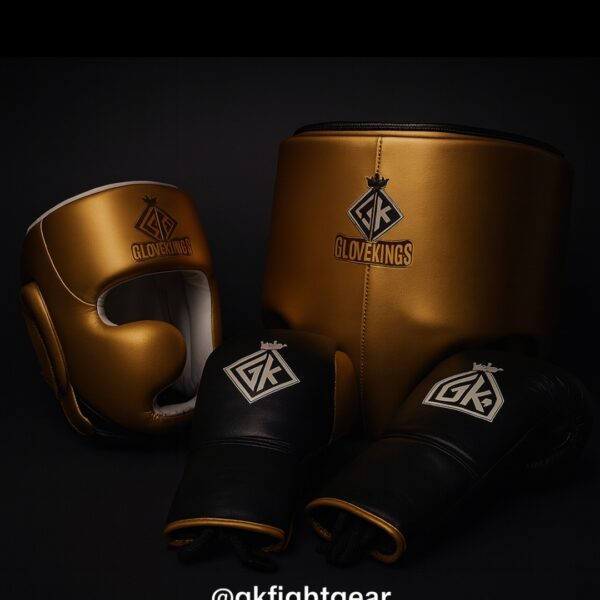 Boxing sparring set cowhide leather gold and black