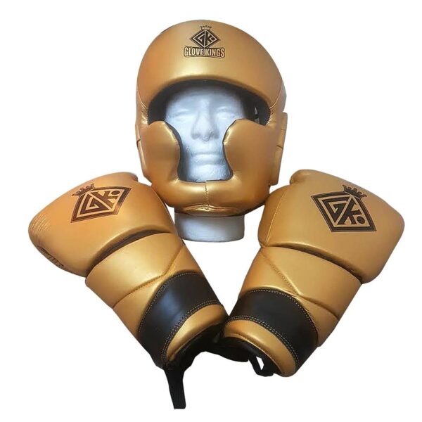 Boxing sparring set cowhide leather gold Lace ups