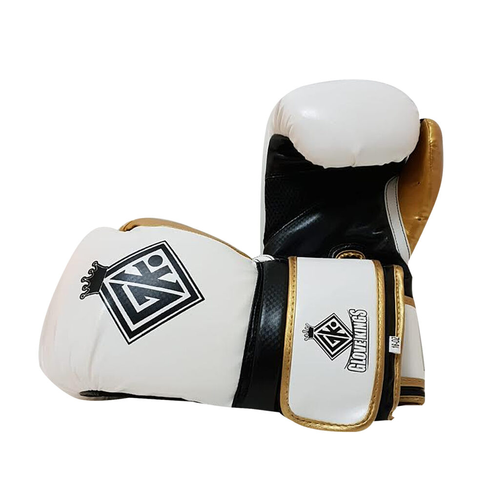 GK spar white and gold pu boxing gloves - Image 2