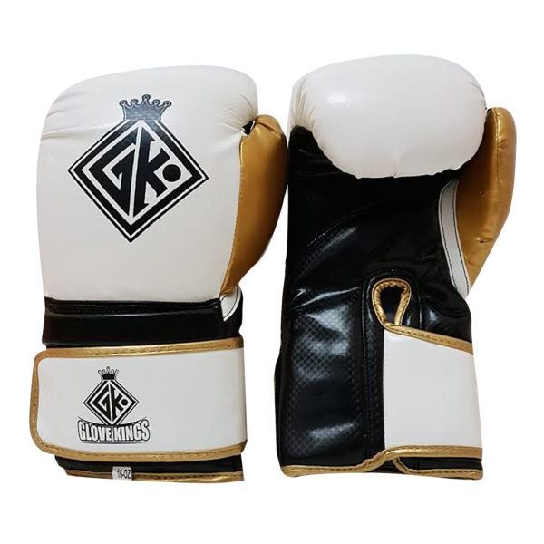 GK spar white and gold pu boxing gloves