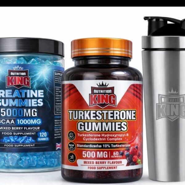 Nutrition King Strength & Performance Stack – Creatine Gummies, Turkesterone & Premium Shaker